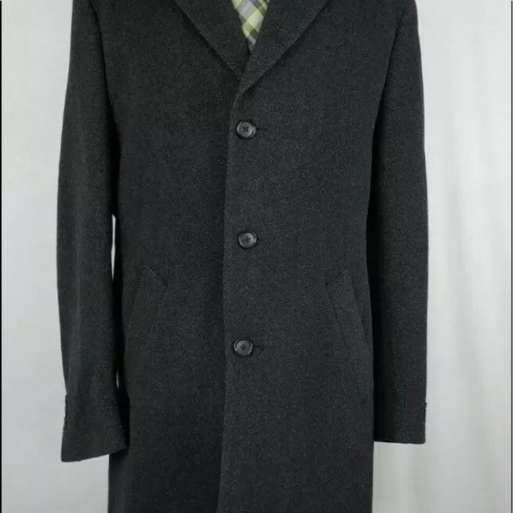 Jos A Bank Mens EXECUTIVE COLLECTION BLACK Trench Coat 100% MerinoWool 44L